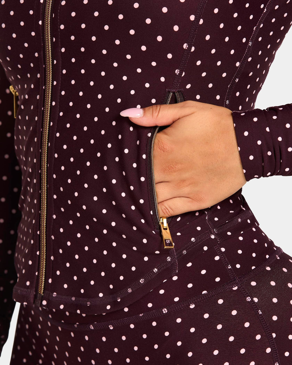 Veste de sport zippée sculptante Allrounder « pois sur fond merlot »