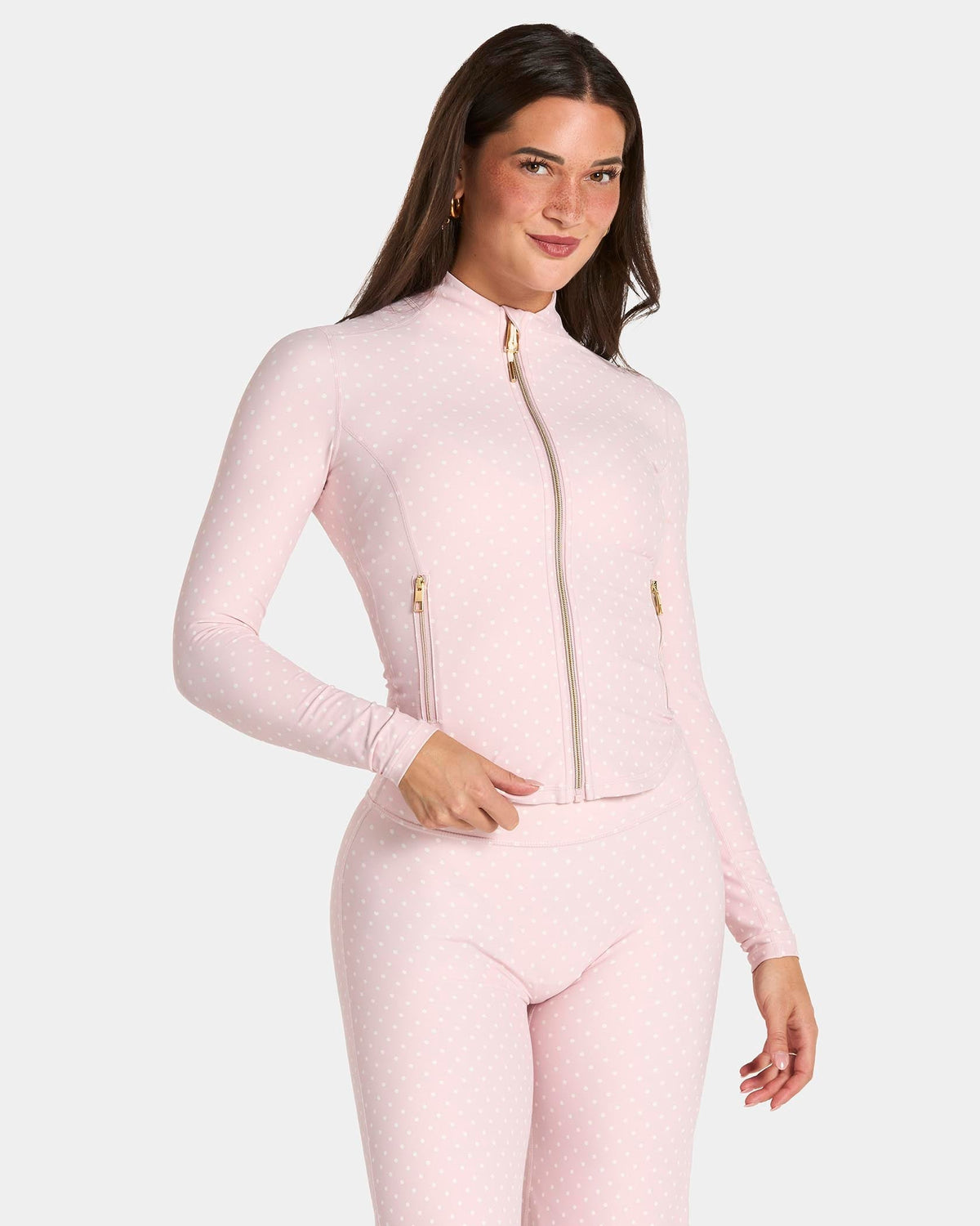 Veste de sport zippée sculptante Allrounder « pois sur fond rose »