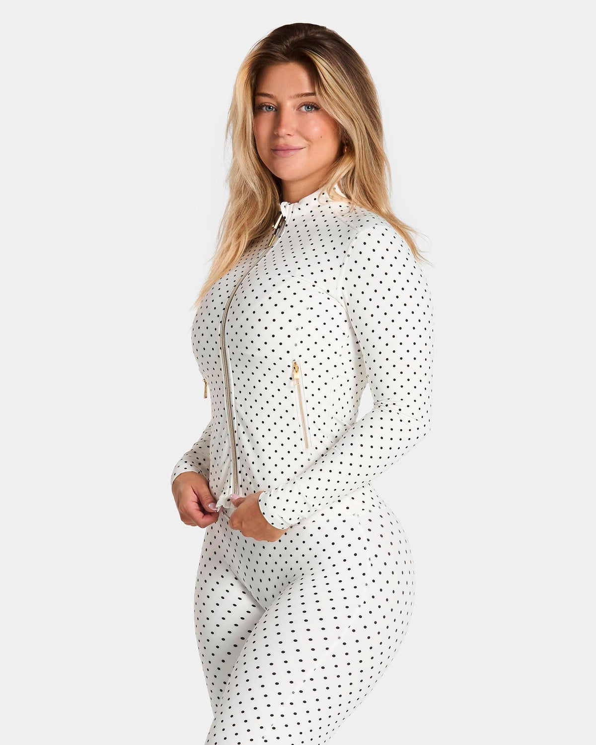 Veste de sport zippée sculptante Allrounder « pois sur fond blanc »