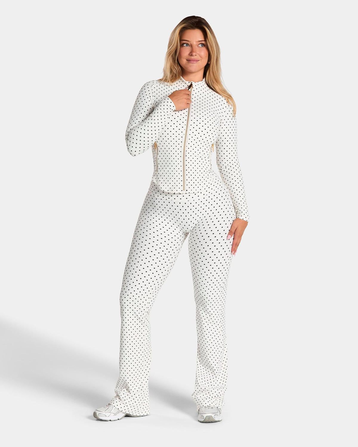 Veste de sport zippée sculptante Allrounder « pois sur fond blanc »
