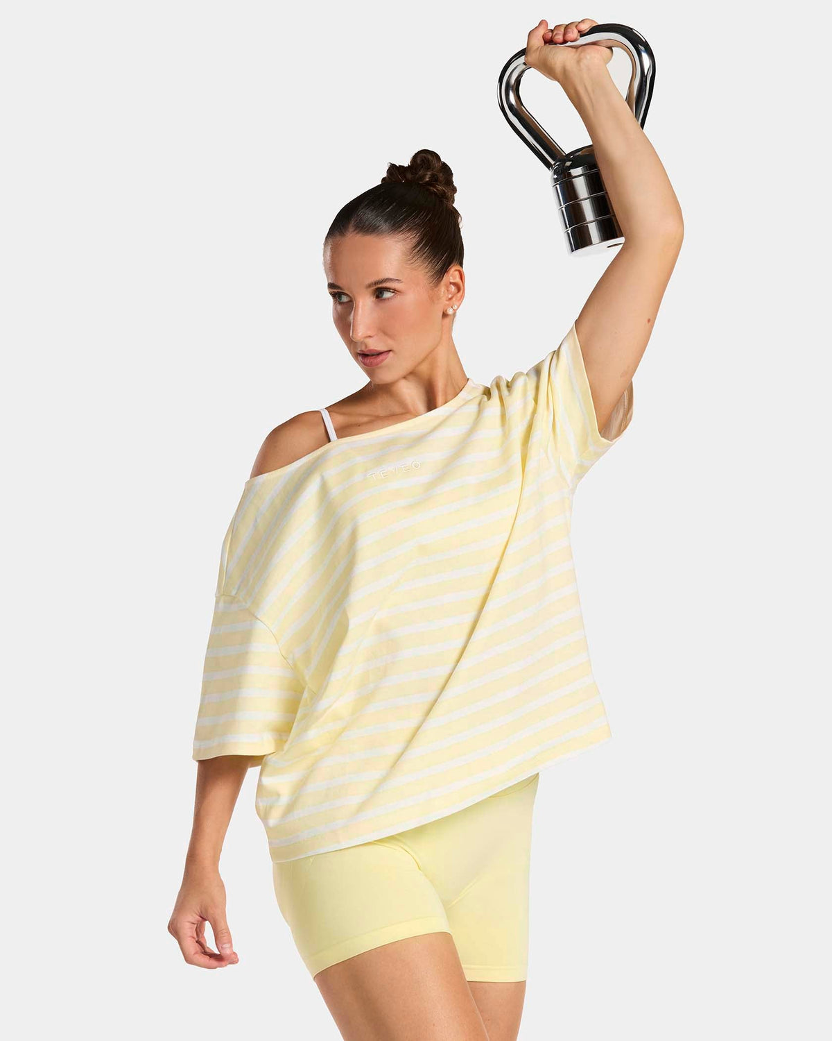 T-shirt à épaules dénudées Contrastline « Stripe Butter Yellow »