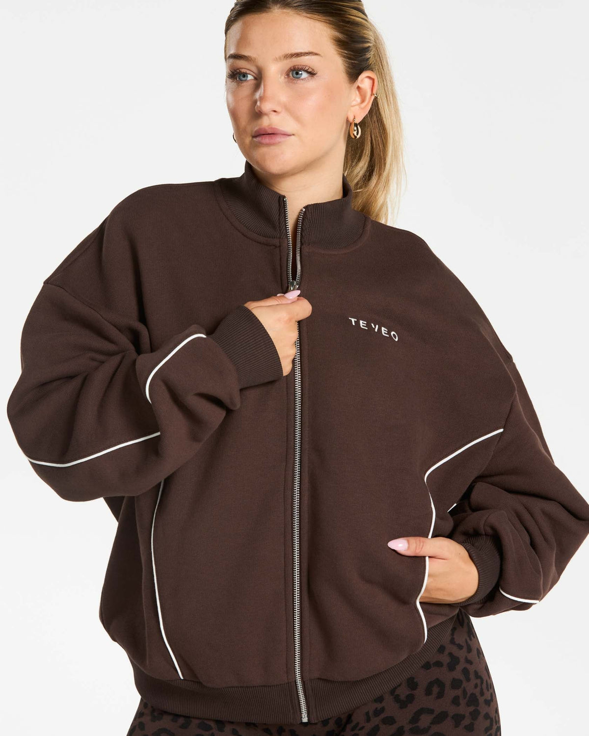 Sweat-shirt zippé Contrastline « Espresso »
