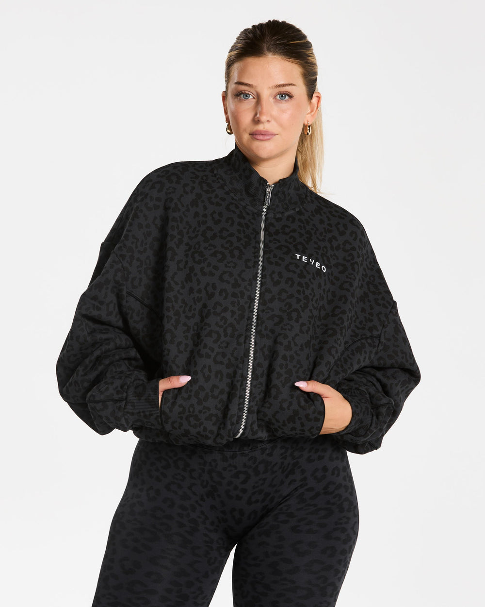 Sweat-shirt zippé Contrastline « Léopard noir »