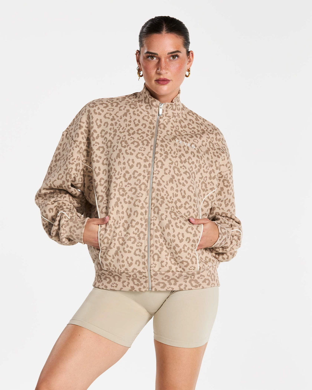 Sweat-shirt zippé Contrastline « Léopard Cream »