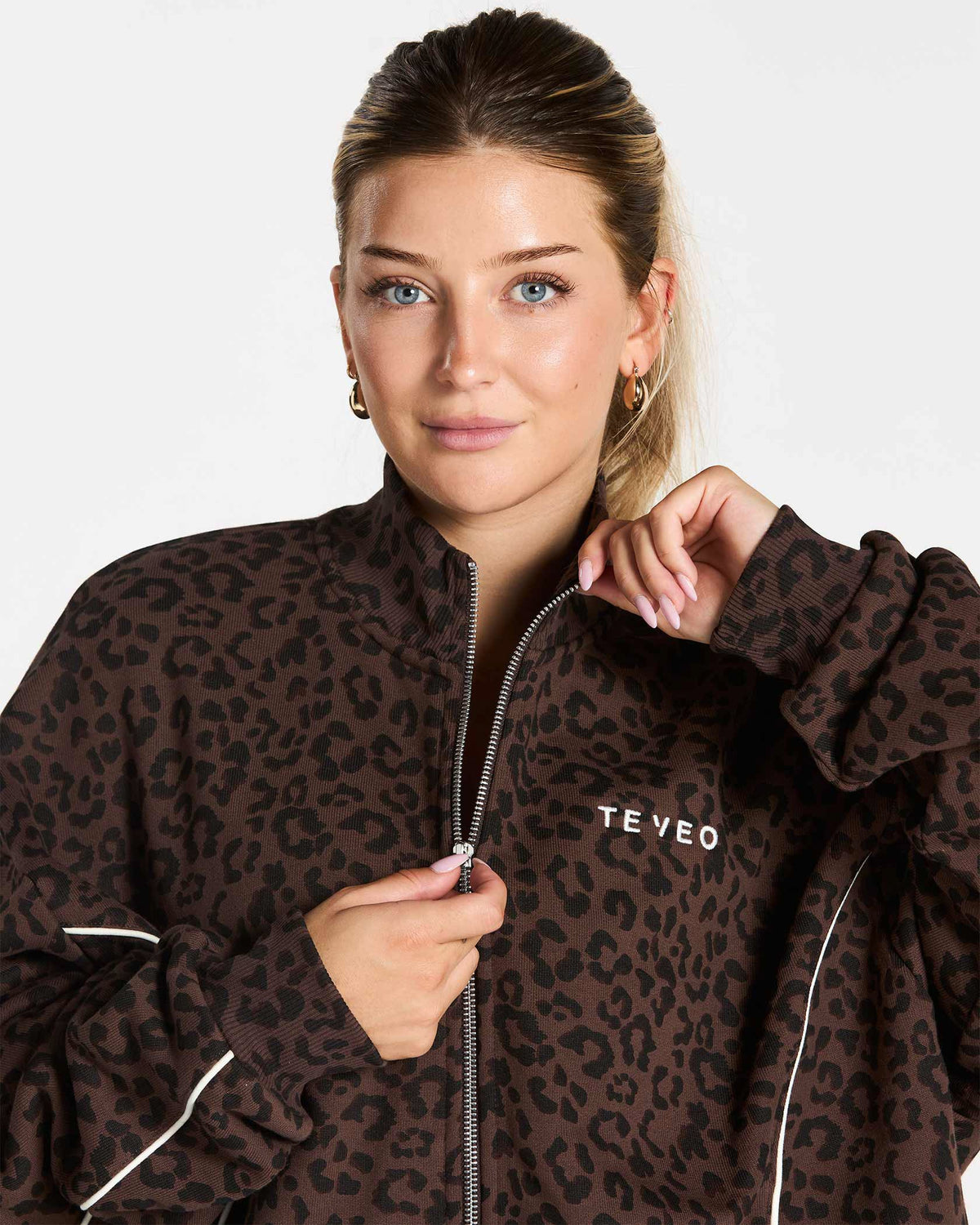 Sweat-shirt zippé Contrastline « Léopard Espresso »