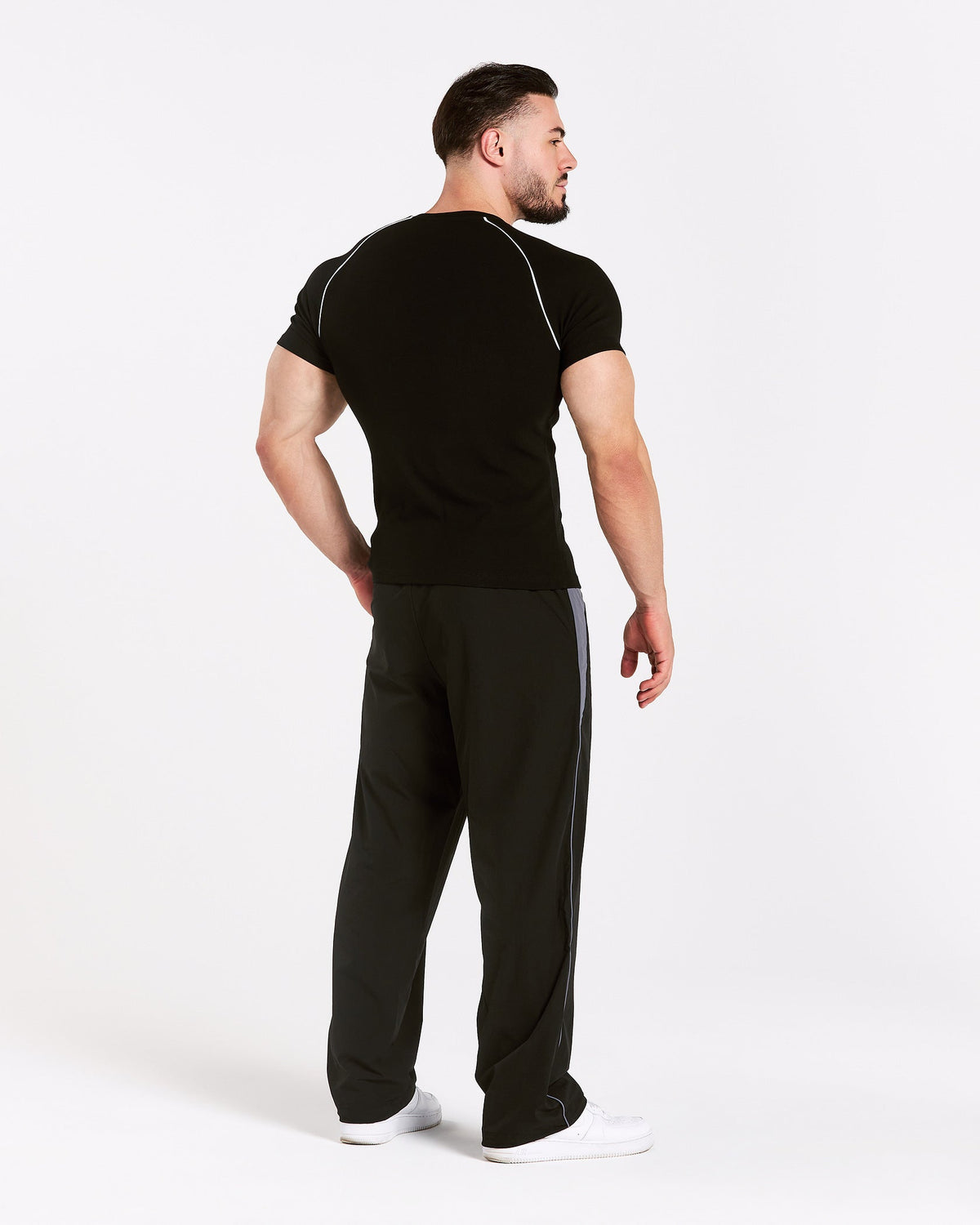 T-shirt côtelé à passepoil Track « noir »