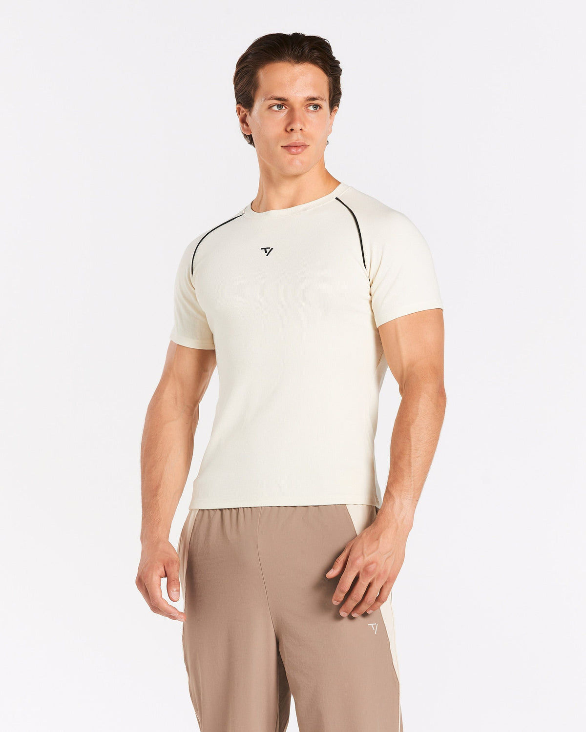 T-shirt côtelé à passepoil Track « blanc cassé »