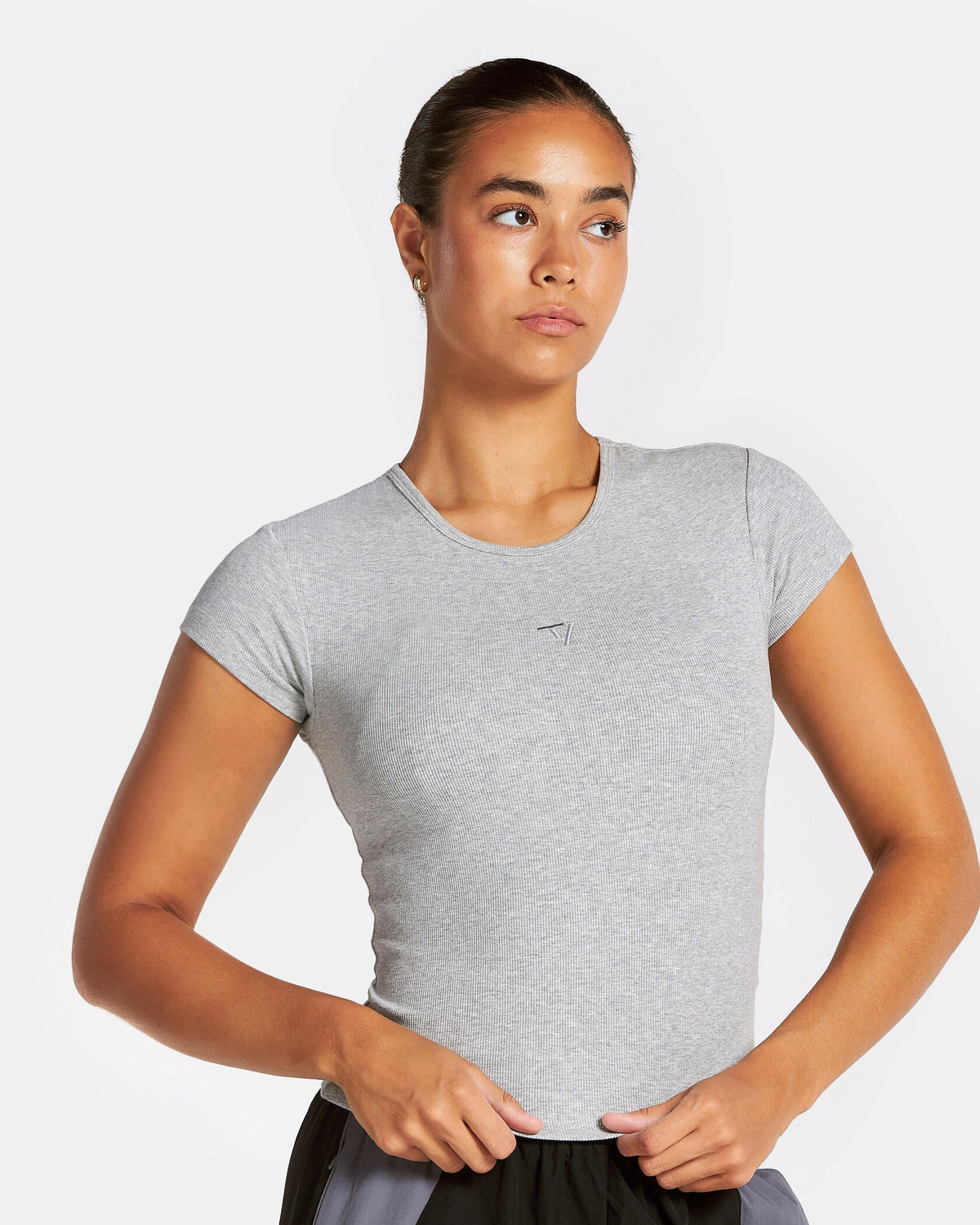 T-shirt côtelé Track « gris clair chiné »